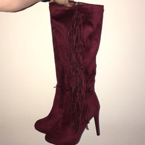 Maroon Fringe Boots